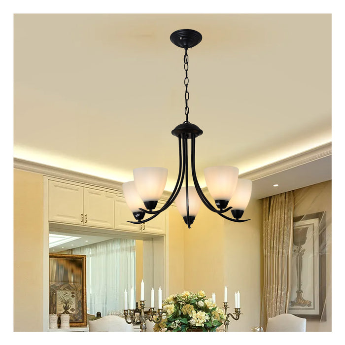 5-Light Chandelier Light With Frosted Glass Shades