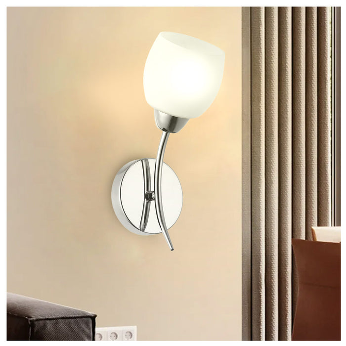 Silver Modern Chrome Wall Lamp Sconce With Frosted Glass Shade