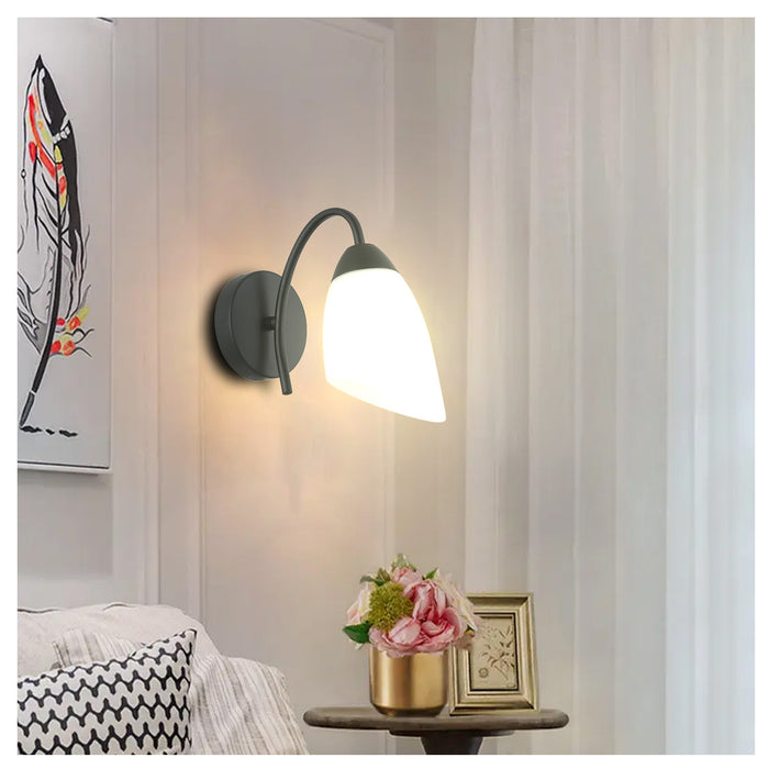 Modern Wall Light Fixture with Frosted Glass Shade Black Metal Finish