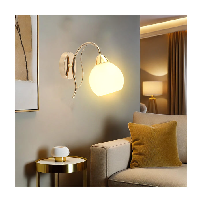 Golden Wall Lamp with E27 Bulb Holder and Frosted Glass Shade