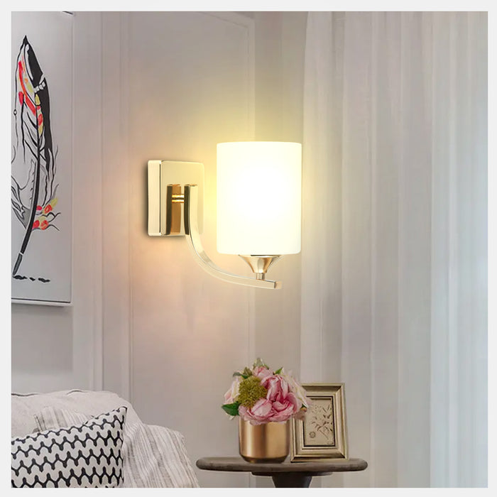 Cylindrical Frosted Glass Shade Wall Lamp Gold