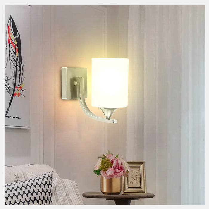 Cylindrical Frosted Glass Shade Wall Lamp Silver