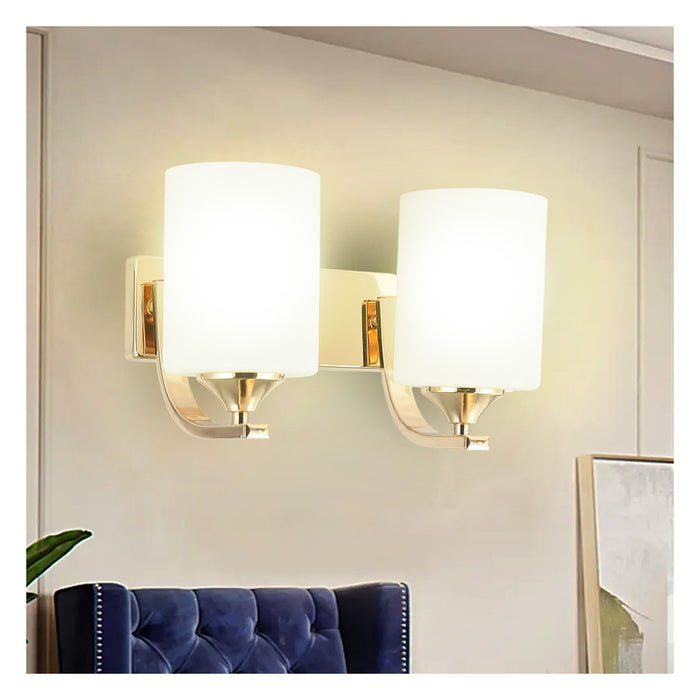 Modern Double Wall Light with Frosted Glass Shades Gold Metal Finish