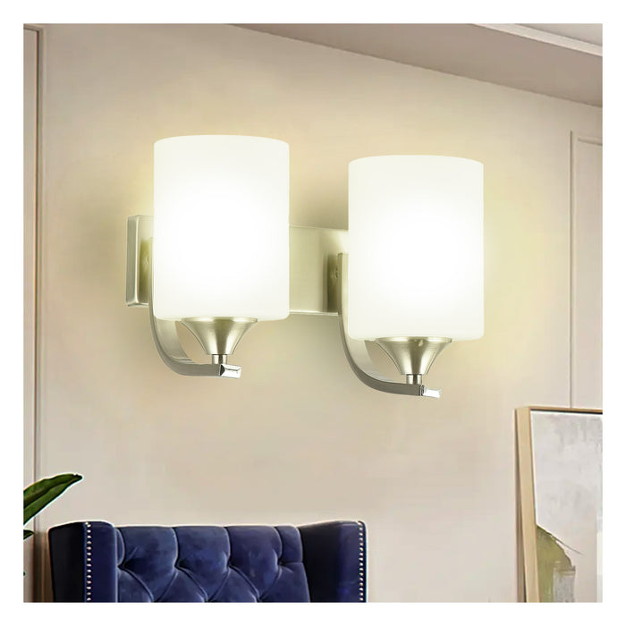 Frosted Glass Shades Wall Light Silver Double Lamp