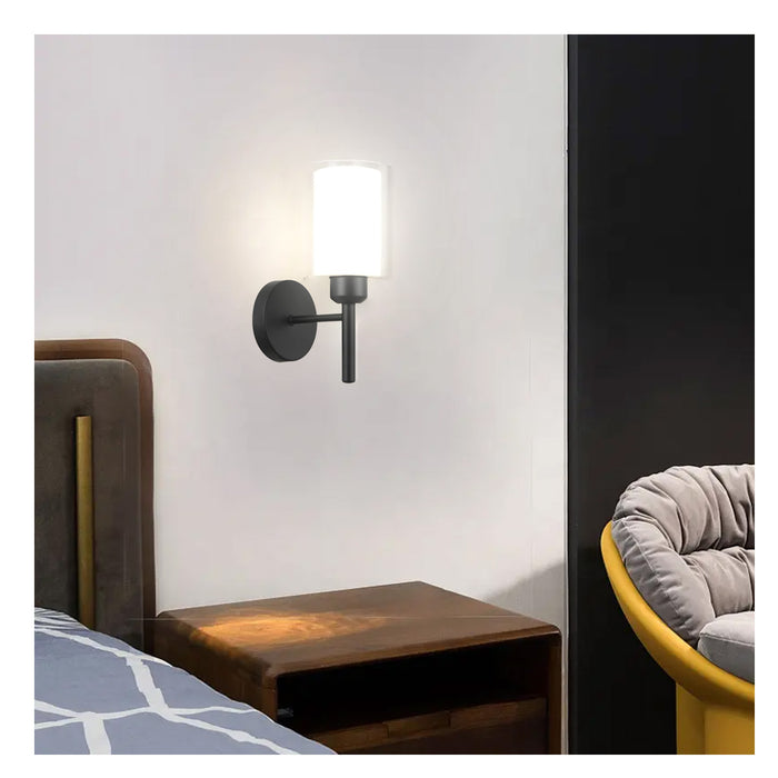 Single Wall Light with Clear Glass Shade Black