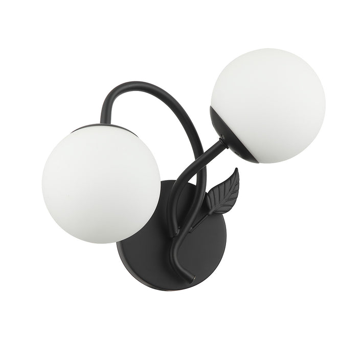 Modern Double Globe Wall Lamp Black Frosted Glass Light with Leaf Design