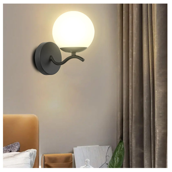 Modern Minimalist Wall Lamp Frosted Glass Globe Light Black