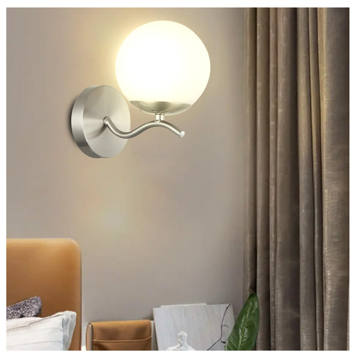 Modern Minimalist Wall Lamp Frosted Glass Globe Light Silver