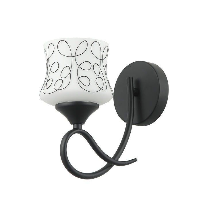 Artistic Patterned Wall Lamp Frosted Glass Shade and Matte Black Light