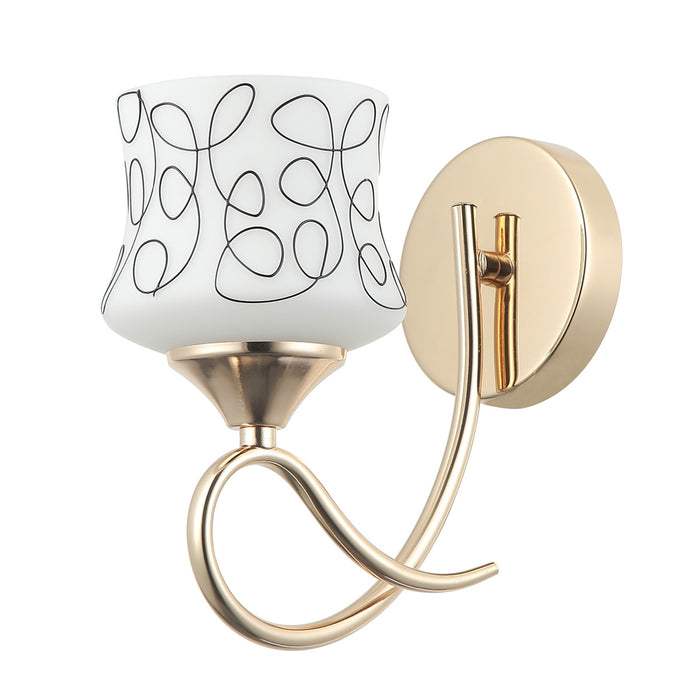 Artistic Patterned Wall Lamp Frosted Glass Shade and Matte Golden Light