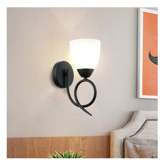 Modern Black Wall Light with Frosted Glass Shade