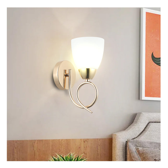 Modern Golden Wall Light With Frosted Glass Shade