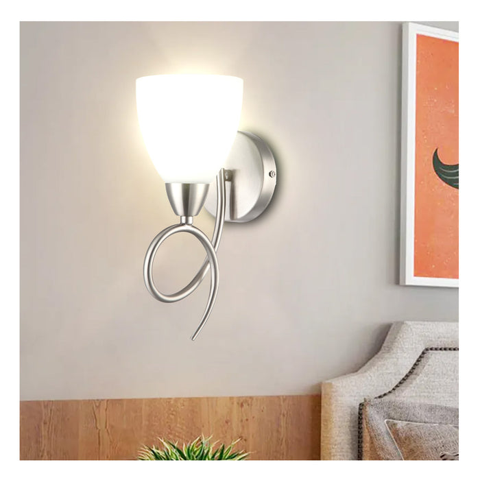 Modern Silver Wall Light With Frosted Glass Shade