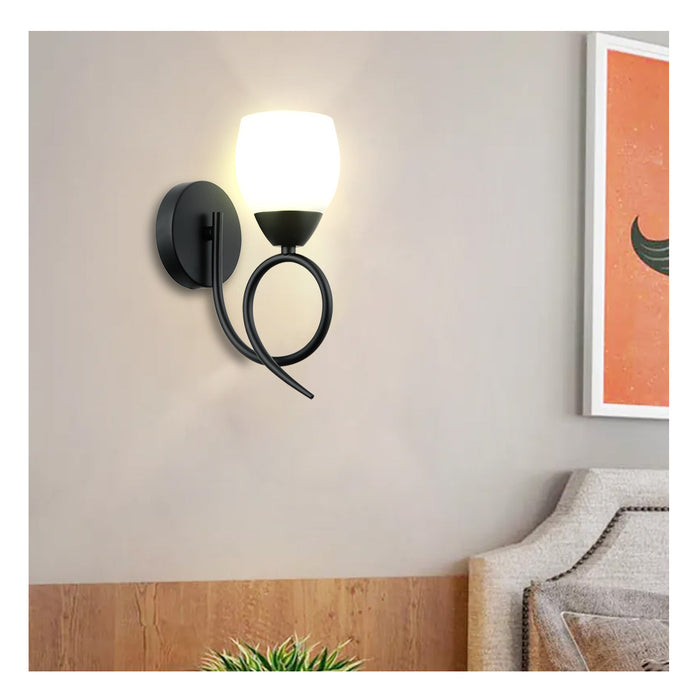 Modern Black Wall Light with Frosted Glass Shade