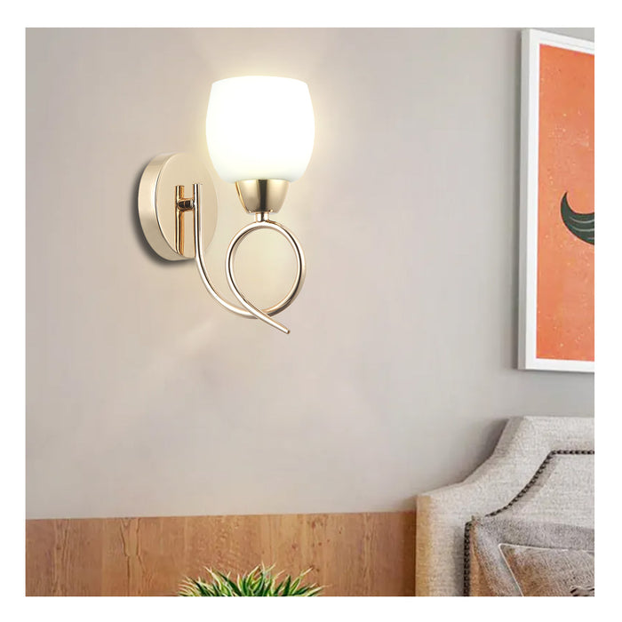 Modern Golden Wall Light With Frosted Glass Shade