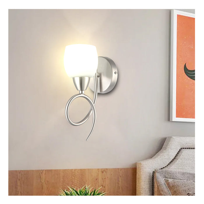 Modern Silver Wall Light With Frosted Glass Shade