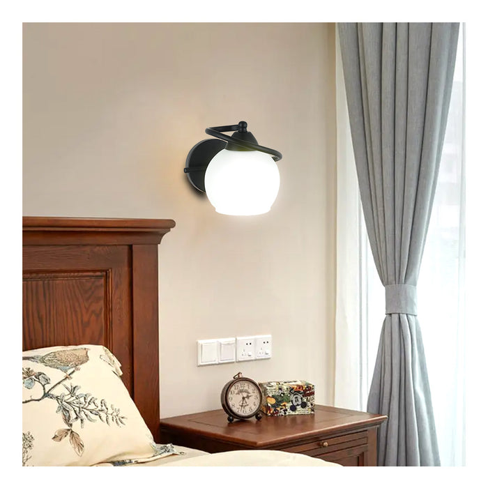 Contemporary Black Wall Light With Frosted Glass Shade