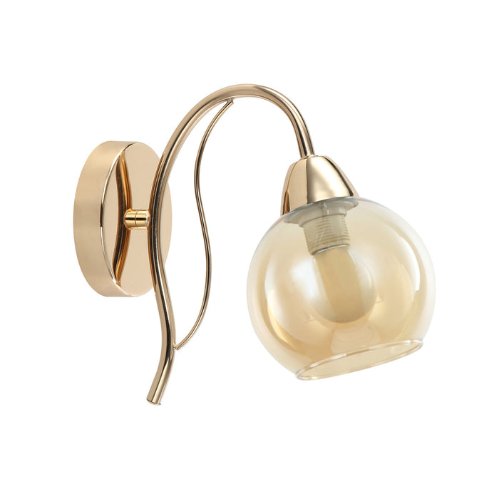 Modern Golden Wall Light With Amber Glass Globe Shade