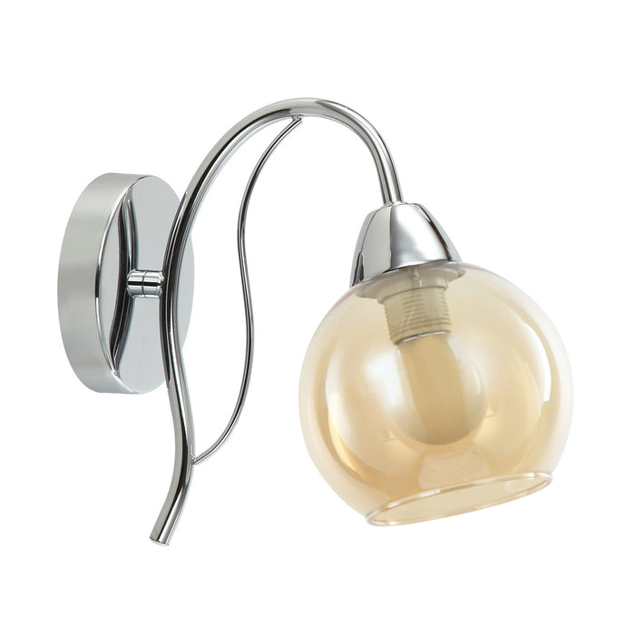 Modern Silver Wall Light With Amber Glass Globe Shade