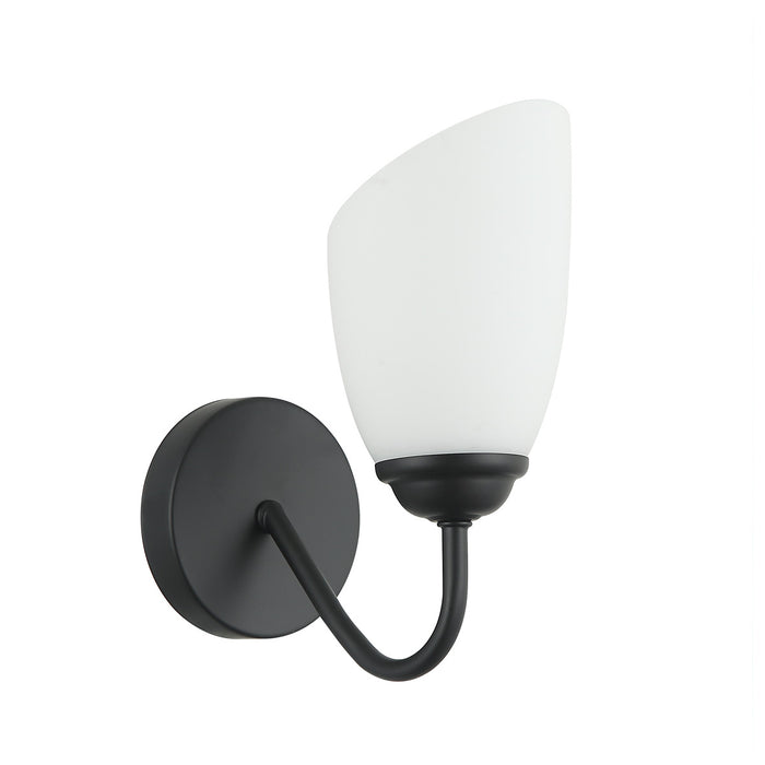 Modern Black Wall Light with Frosted Glass Tulip Shade