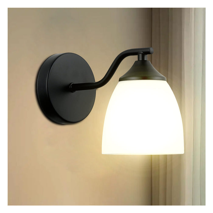 Modern Matte Black Wall Sconce With Frosted Glass Shade Indoor Lighting