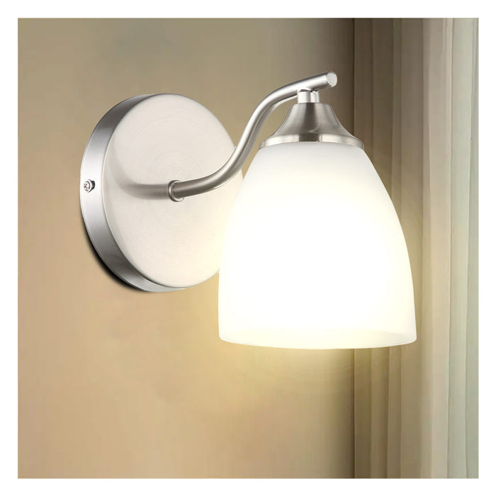 Modern Matte Silver Wall Sconce With Frosted Glass Shade Indoor Lighting