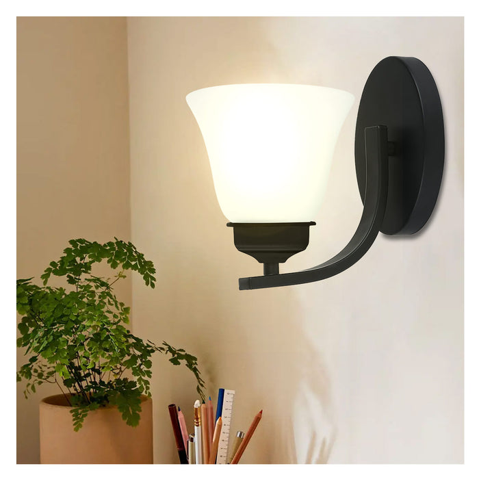 Indoor Elegant Matte Black Wall Light Sconce with Frosted Glass Shade