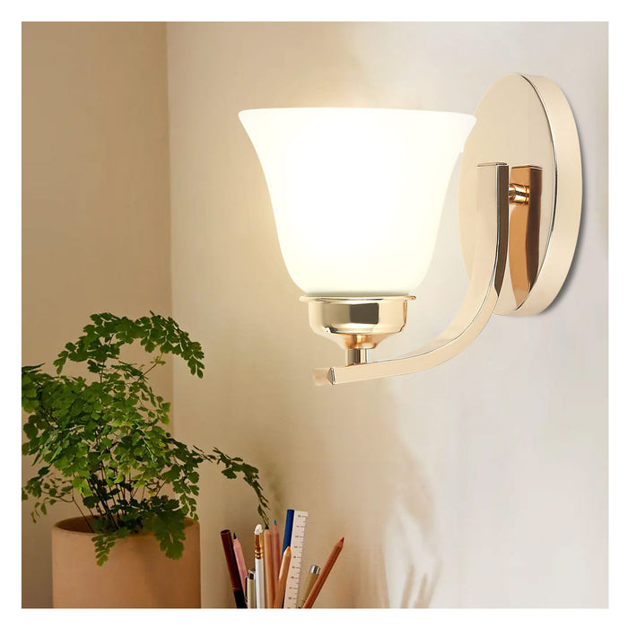 Indoor Wall Light Matte Golden Sconce with Frosted Glass Shade