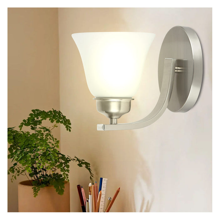 Premium Indoor Wall Light Matte Silver Wall Sconce with Frosted Glass Shade