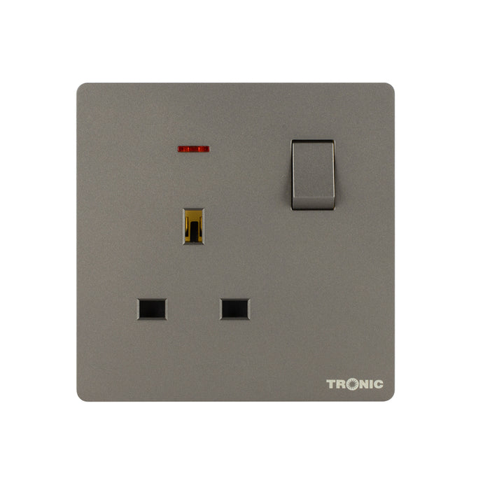 Grey - Single Switch Socket With Neon