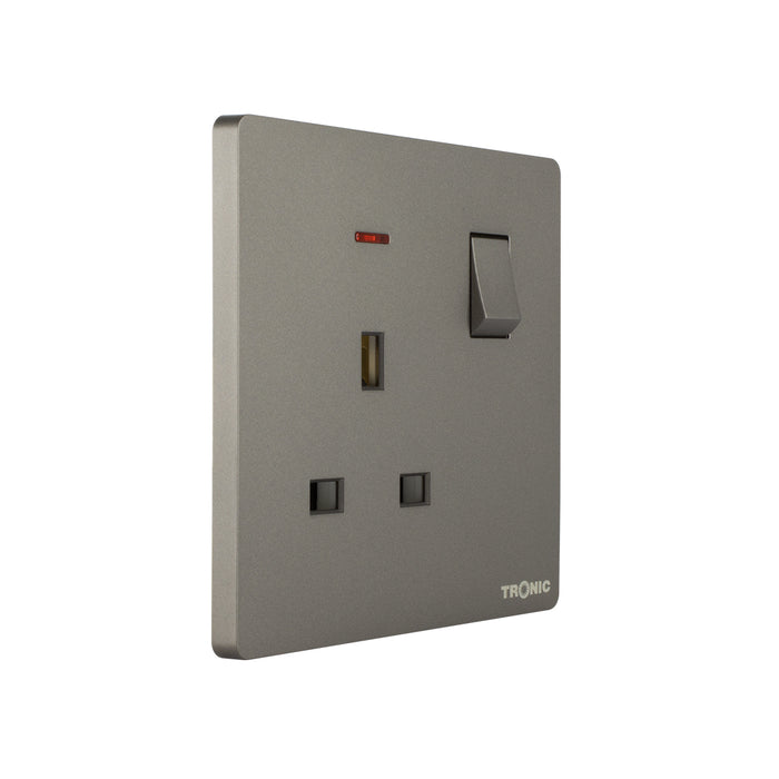 Grey - Single Switch Socket With Neon