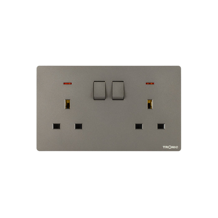 Grey - Twin Switch Socket with Neon