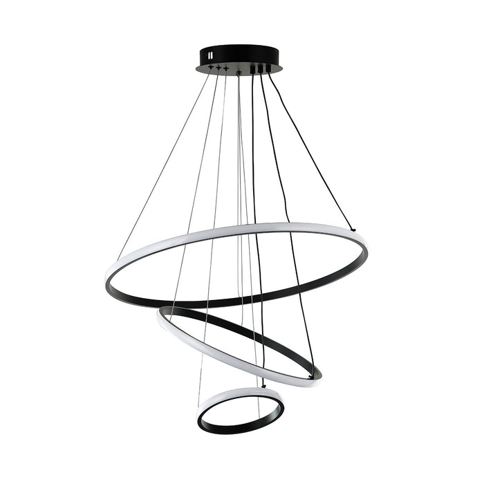 Modern LED Chandelier with Black and White Spiral Rings 75 Watt