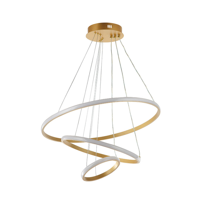 Modern LED Spiral Chandelier with Gold and White Rings 75 Watt