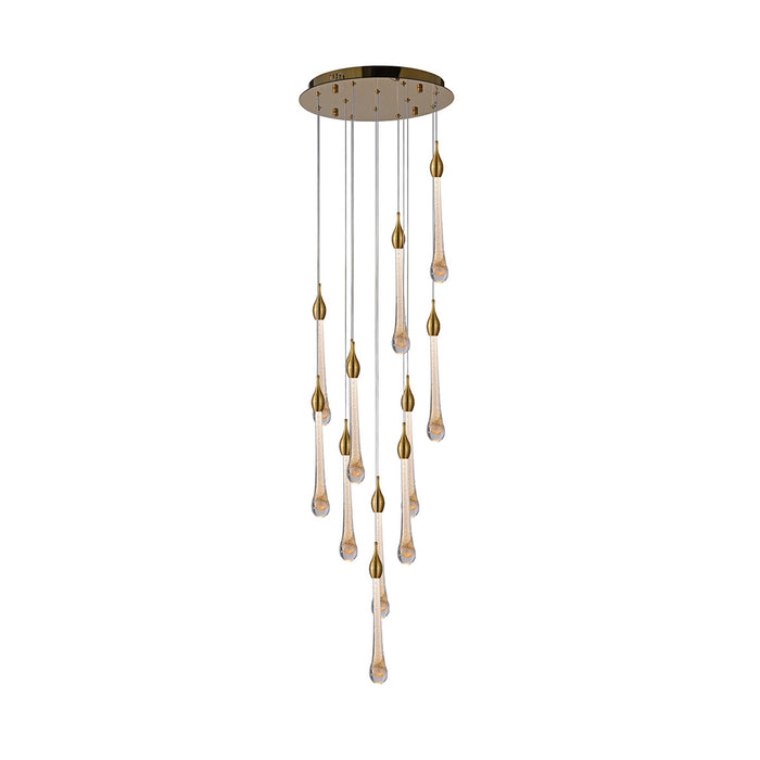 Luxury Cascading LED Chandelier Gold Multi-Drop Pendant Light 12 Lamp