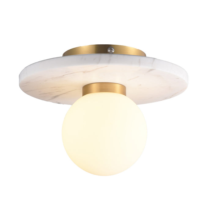 Modern Marble and Brass Ceiling Light with Frosted Glass Globe