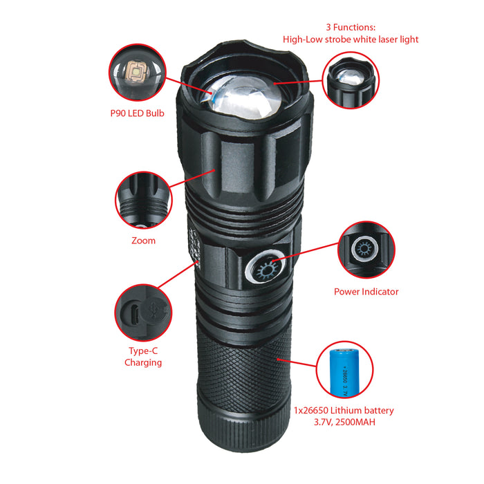 LED Torch With White Laser Light