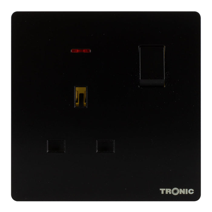 Black - Single Switch Socket With Neon