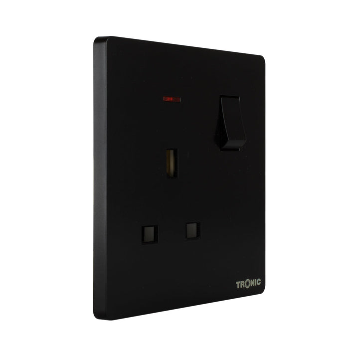 Black - Single Switch Socket With Neon